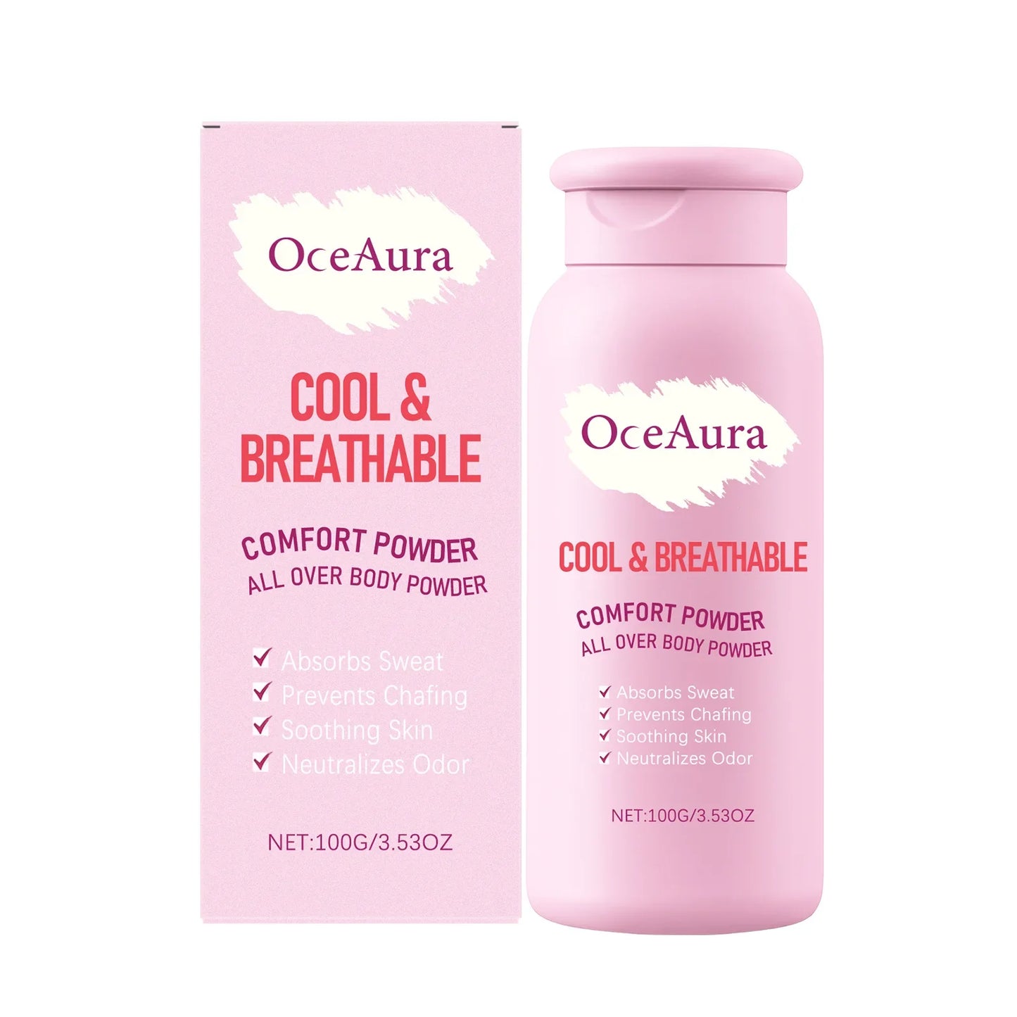 OceAura Body Powder Anti Sweat Armpit Groin Smooth Skin Soothing Comfortable Refreshing Odor Eliminator Anti Chafing Powder 100g