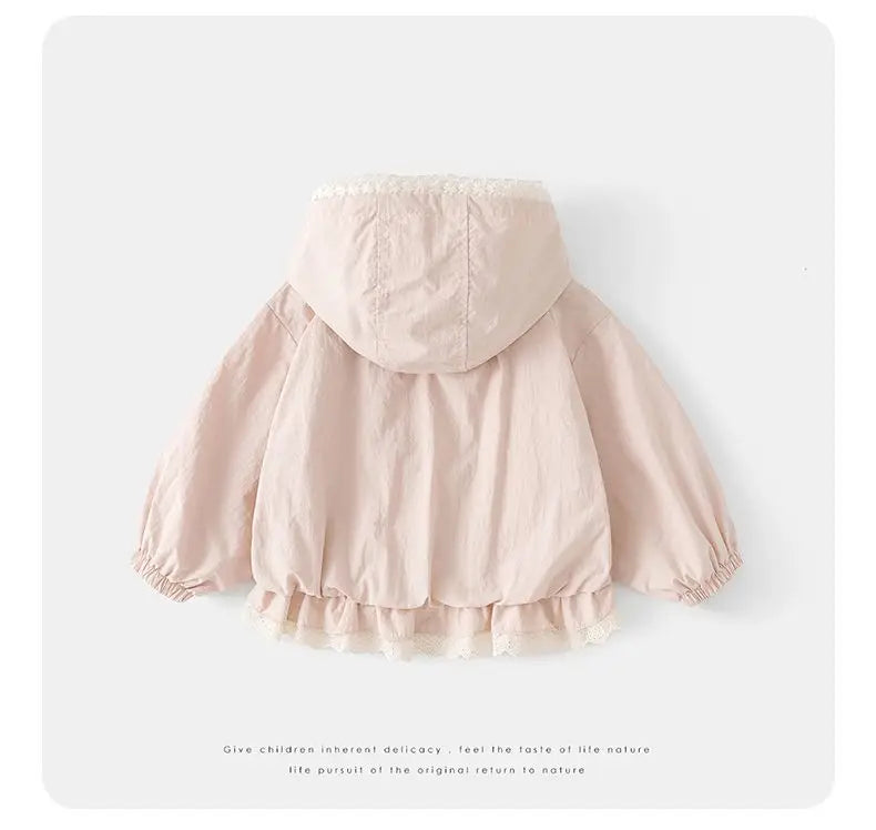 Baby girl coat Spring and Autumn new children's Korean version hooded zipper solid color jacket