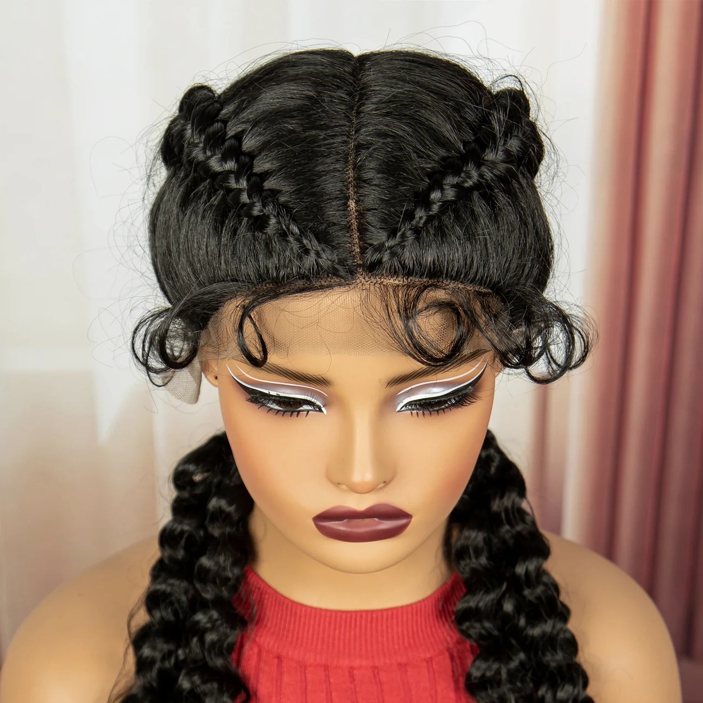 Curly Cornrow Twist Braids Wig | 13x1 T Part Lace | Water Wave | Black Women