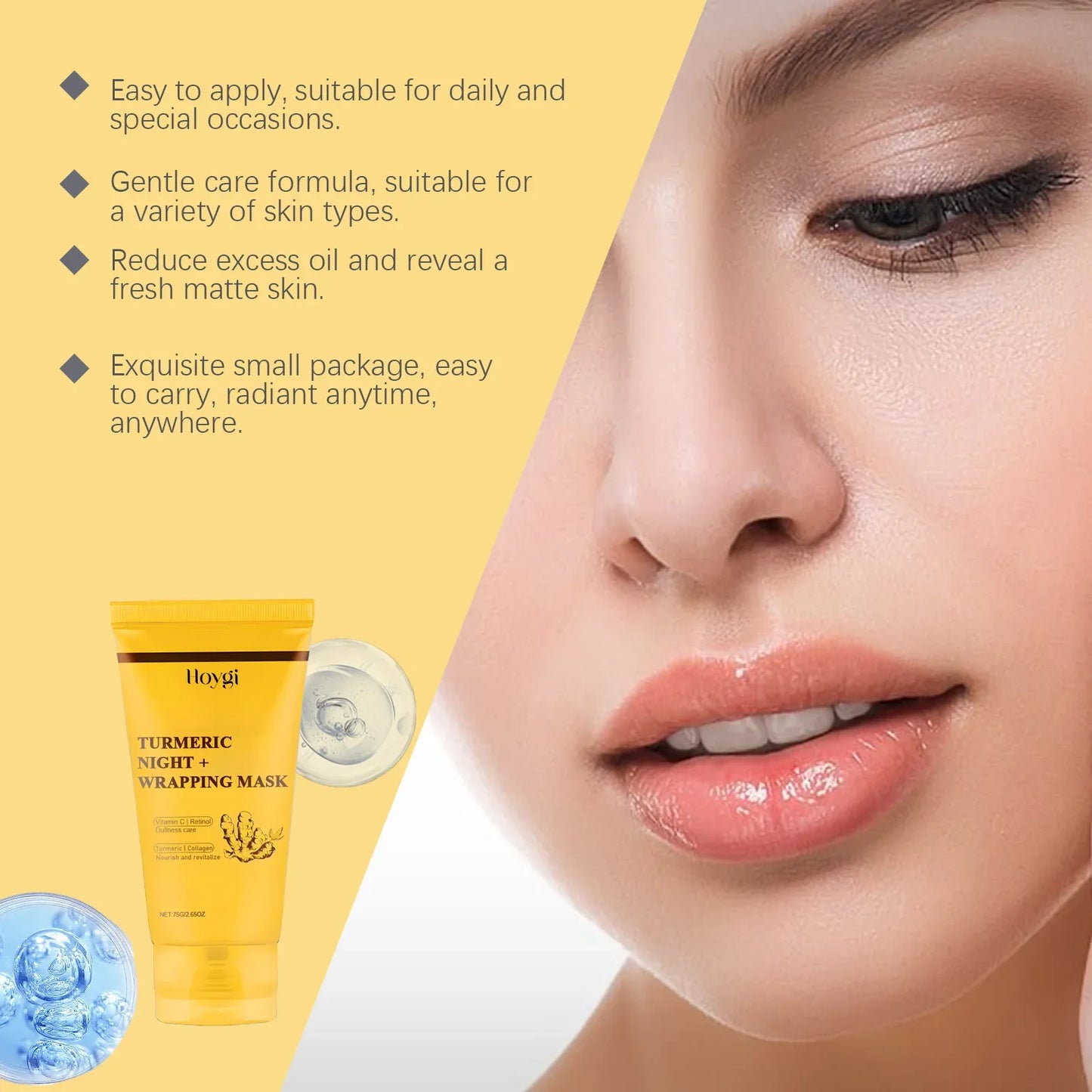 HOYGI Turmeric Collagen Mask Cleansing Pore Improves Spots Gentle Exfoliation Brightening Dullness Smoothing Peel-off Mask 75g