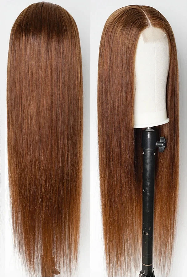 Brown 2x6 Kim K Closure Wig | Transparent Lace Front Middle Part Straight Human Hair Bob