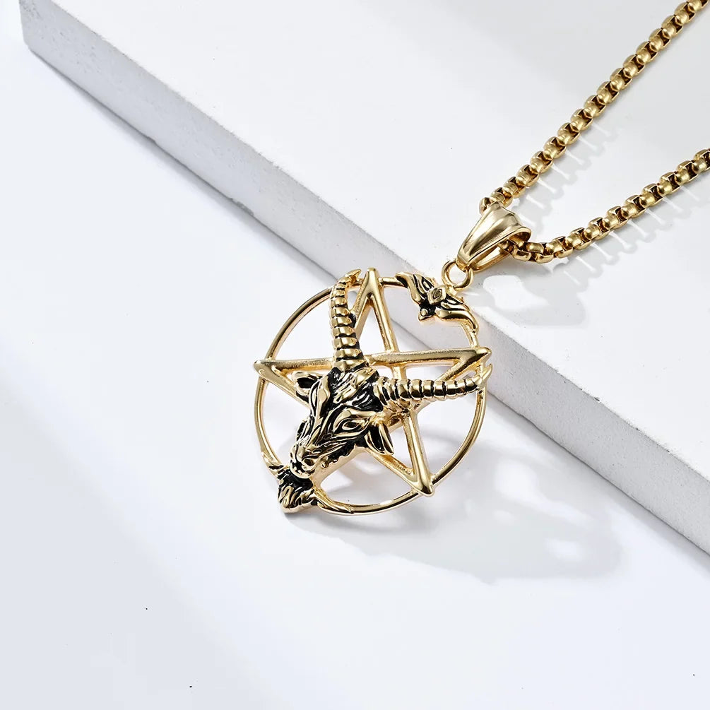 DARHSEN Men Stainless Steel Statement Pendant Necklace Baphomet Goat Satanic Satan Demon Devil Fashion Jewelry