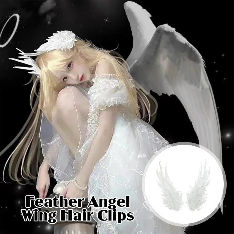 Lolita Feather Angel Wings Hair Clip Barrette Angel Wing Hairpin Lolita Anime Cosplay Hair Accessories Halloween Party Headwear