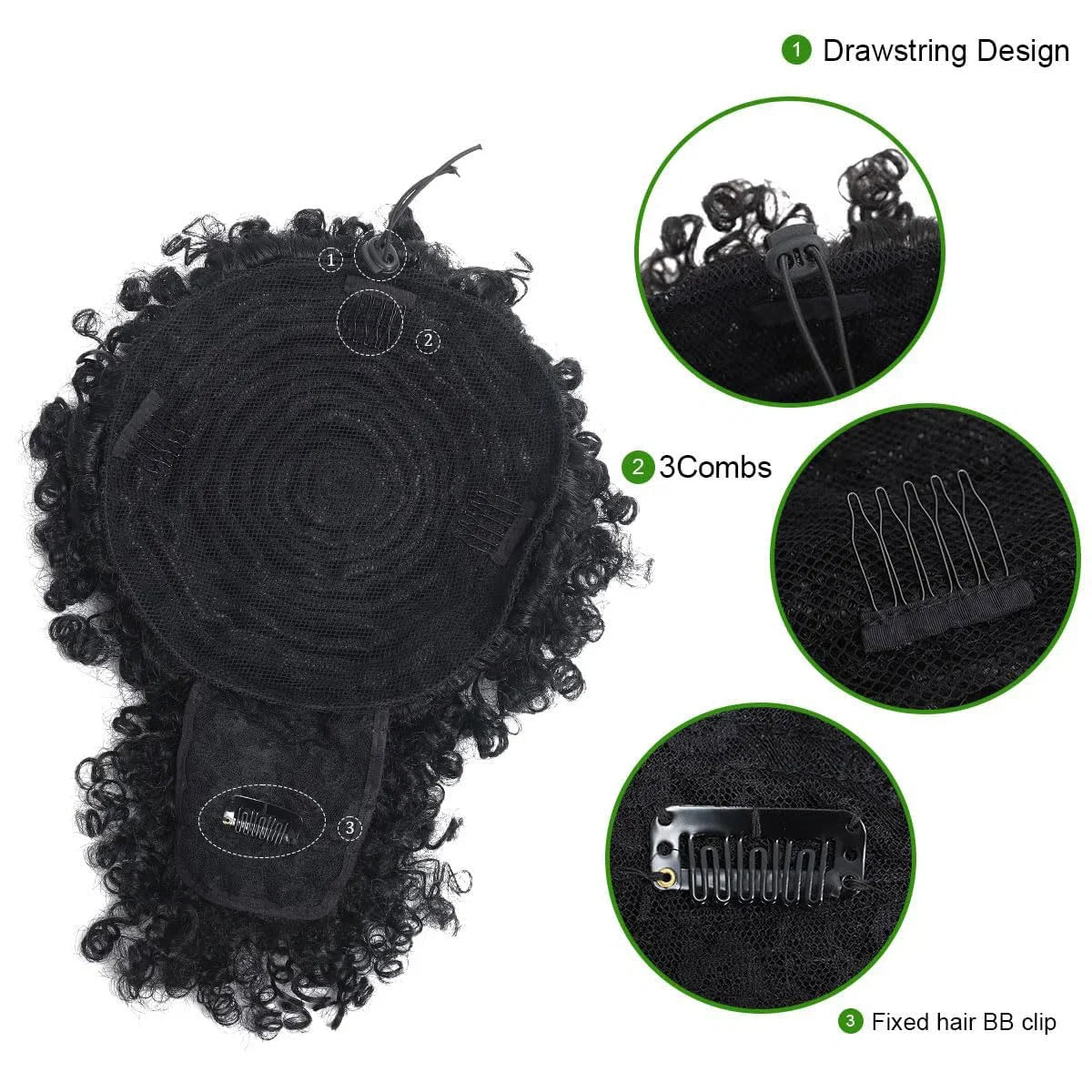 Afro Puff Kinky Curly Drawstring Ponytail Extension with Bangs | Synthetic Updo Hairpiece for Black Women | 12 Inch