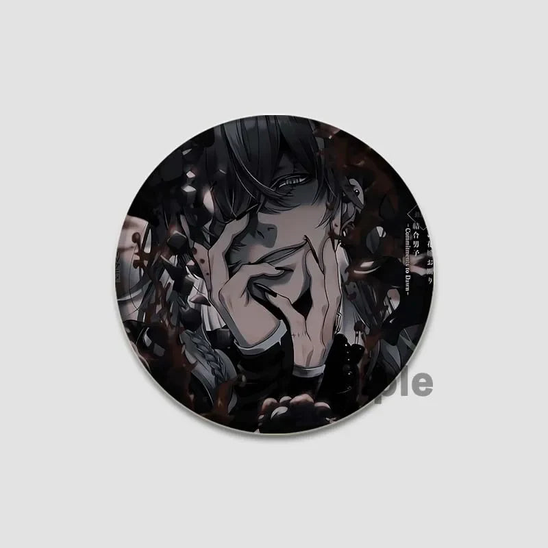 58MM Cartoon Comics Black Butler Creative DIY Badge Tinplate Plastic Pins Button Brooches for Backpack Accessories Jewelry Gifts