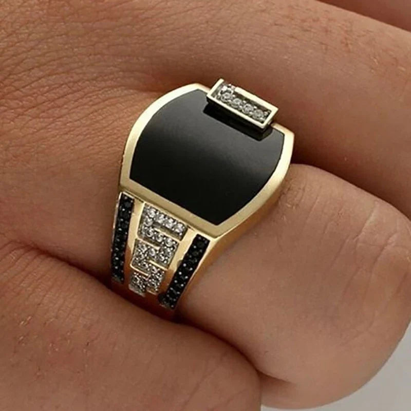 1PC/Lot Men's Silver Gold Alloy Drip-Glaze Rhinestone Wide Band Ring Perfect For Daily Wear Great Accessory Gift