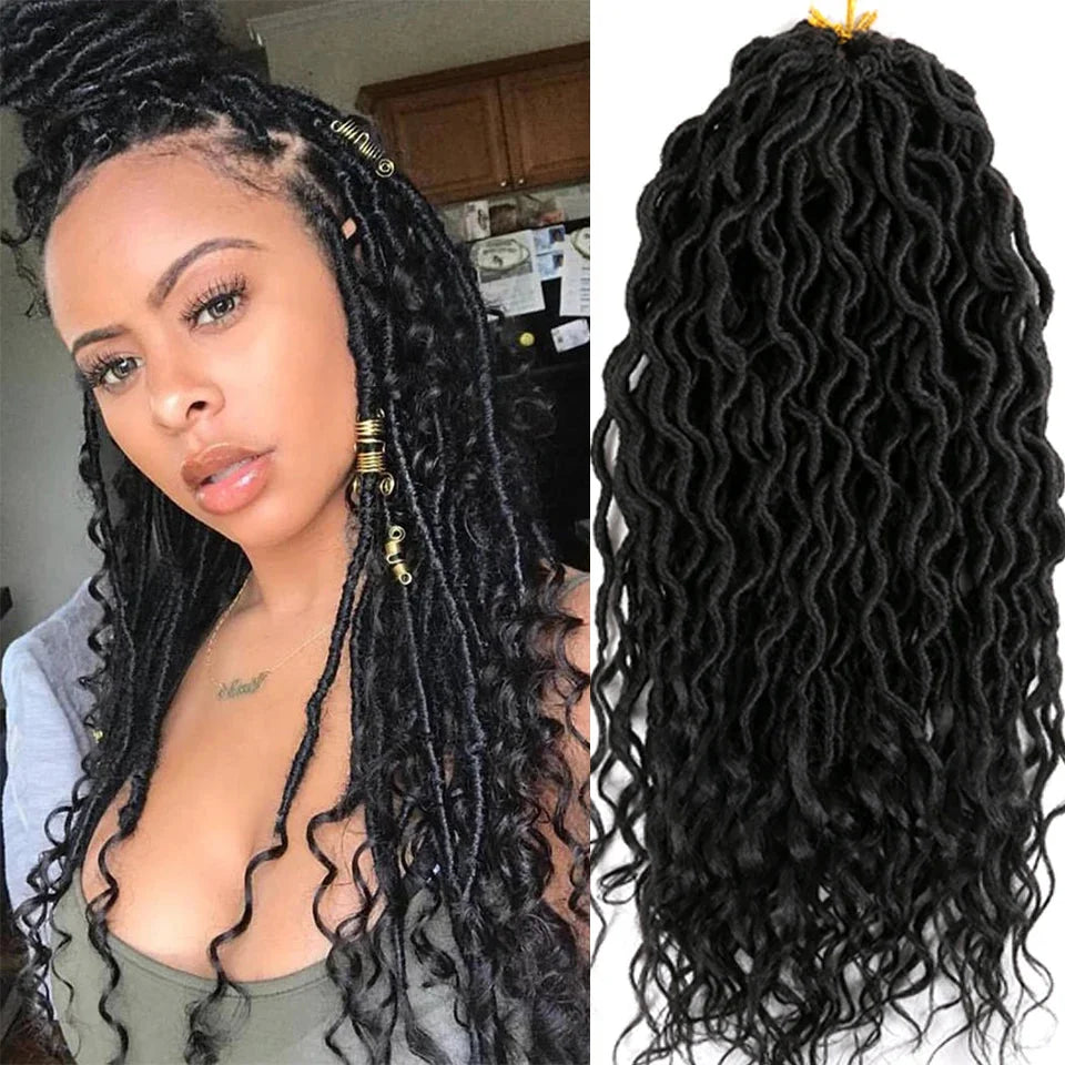 Goddess Faux Locs Crochet Hair | 18" Soft Curly Braids | Ombre Dreadlocks Extensions | 24 Strands/Pack