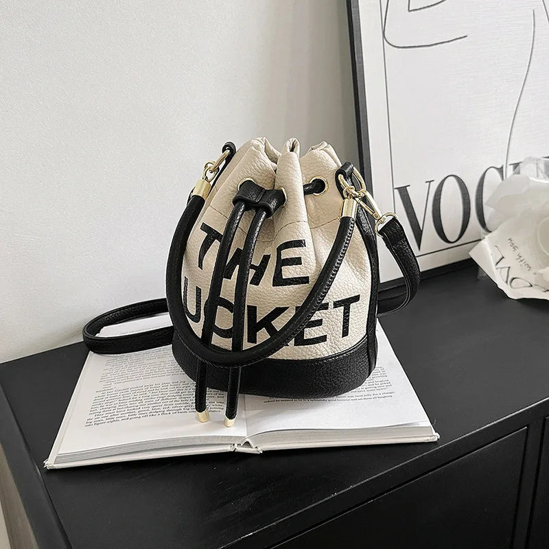 Women's Bucket Bag | PU Drawstring Shoulder and Crossbody Handbag