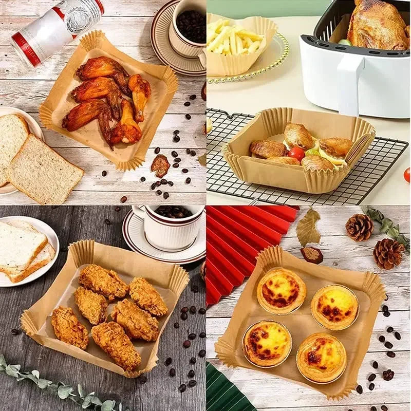 50 Packs of Non Stick Paper Lined with Air Fryer for Baking and Microwave Ovens Easy To Clean and Separate for Healthier Cooking