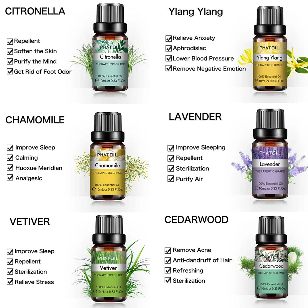 PHATOIL 10ml Ginger Essential Oil for Perfume Candles Making Spa Massage Humidifier Rose Jasmine Pine Needles Tangerine Thyme