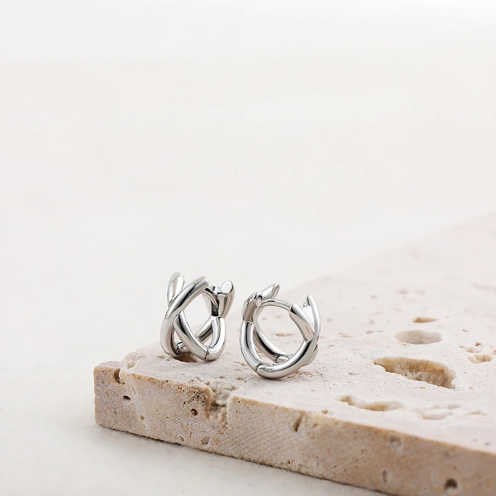 Criss-cross Gold Silver Colors Tiny HuggieHoop Earrings for Women Mini Small Ear Buckle Cartilage Piercing Earrings Punk Jewelry