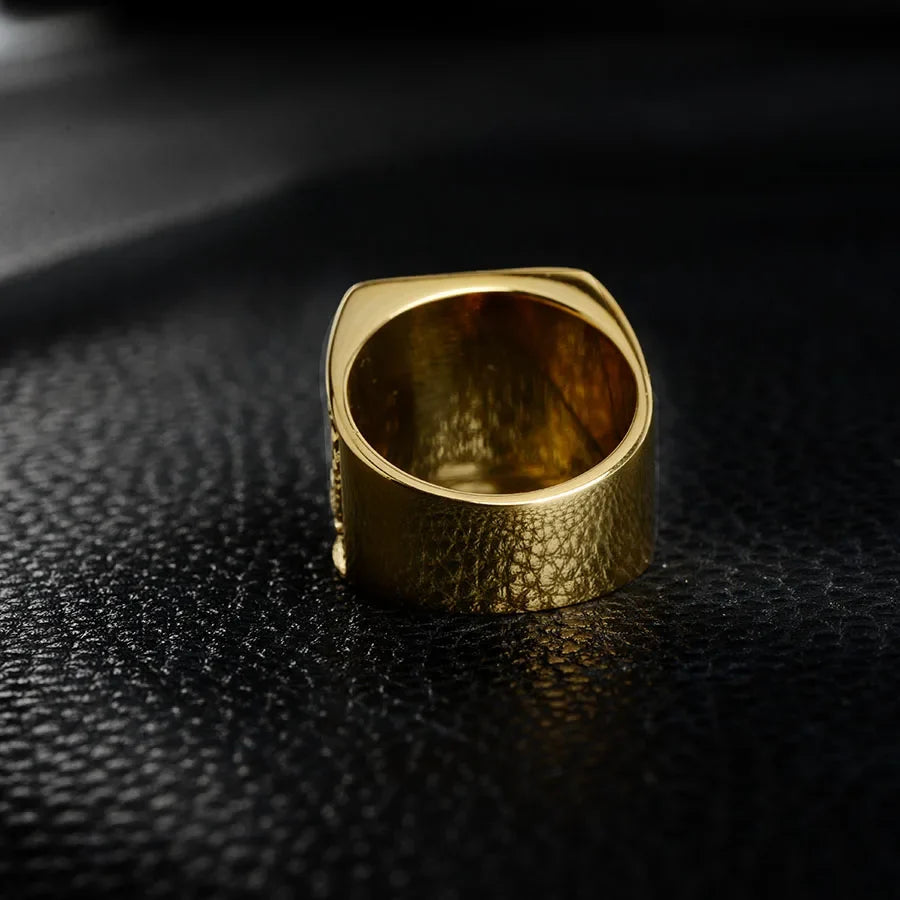 Keisha Lena Gold Plated Titanium Steel Inlay Red Blue Square Stone Men Ring Australian Gem Zirconia Wedding Ring Christmas Gift