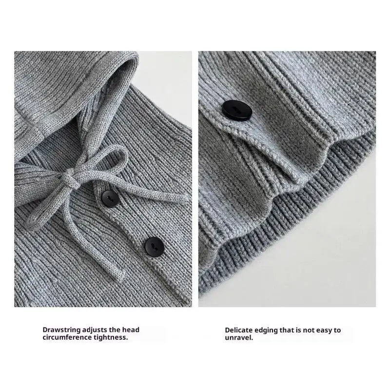 Winter Balaclava Hat Warm Knitted Women's Hood Hat Solid Color One-piece Neck Pullover Cap Outdoor Cashmere Caps