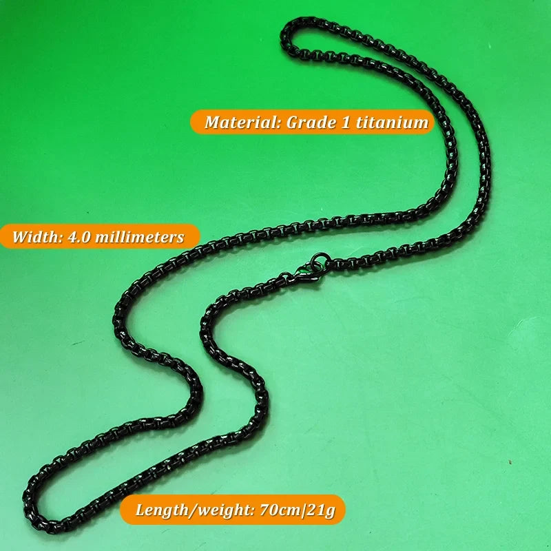 Pure Titanium Black Round Box Link Chain Necklace - 2.5/3/4mm Fashionable Gift Accessory