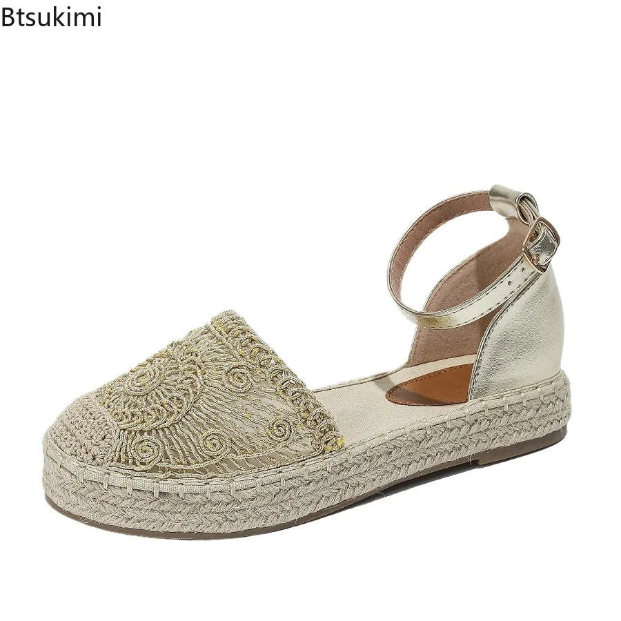 New 2026 Summer Women's Vintage Flats Hemp Rope Bottom Sandals Comfortable Sandals Women's Fisherman Sandals Sandalias De Mujer