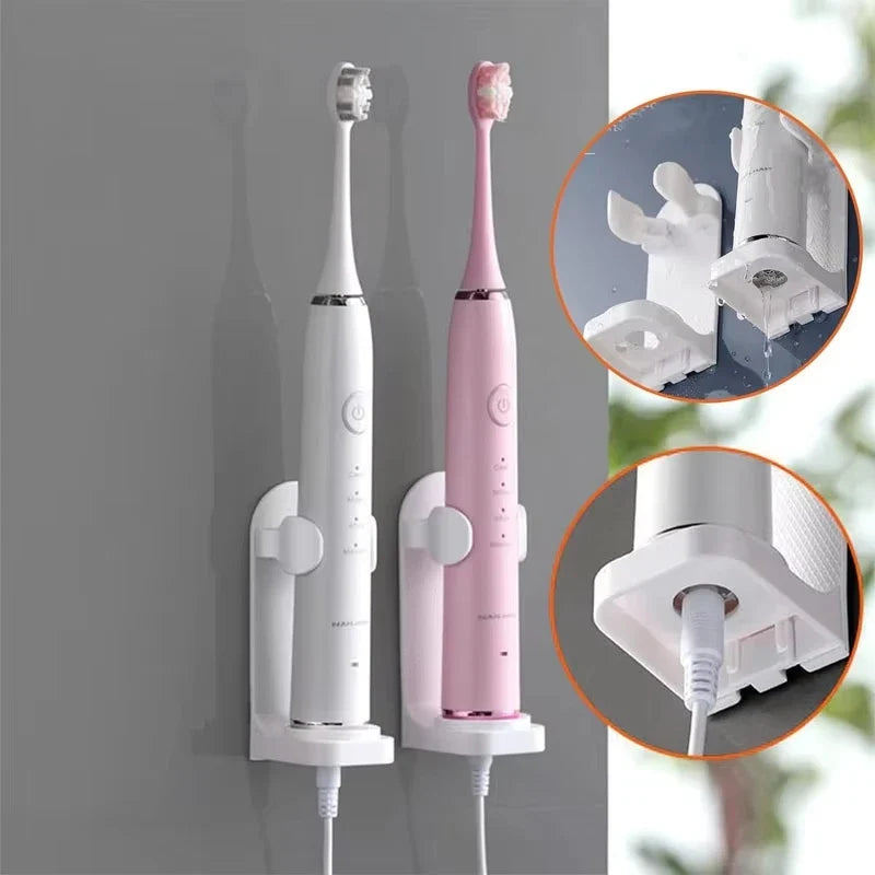 Toothbrush electronic holder, wall mounted adhesive holder, toothbrush organizer to save space and keep dry