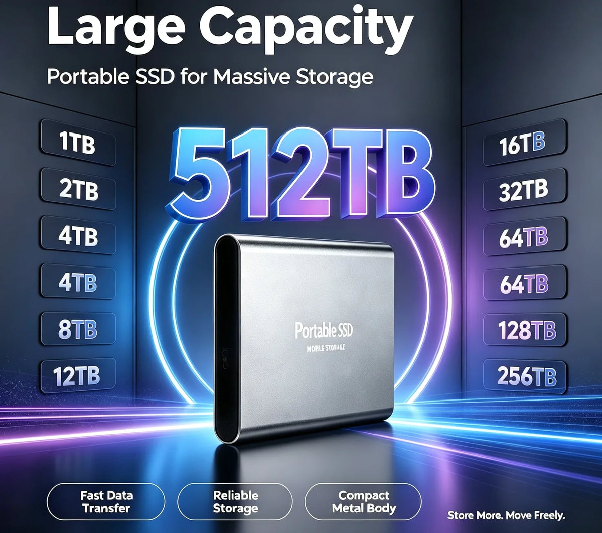 Portable External SSD, 1TB-16TB Large Capacity USB3.1 High Speed Solid State Drive, Lightweight Storage for Laptop, Desktop, Mac