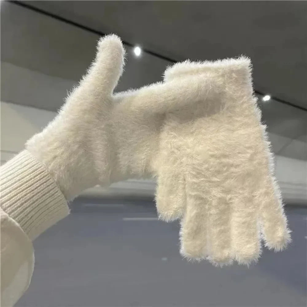 Fashion Thickened Furry Gloves Cold-proof Warm Winter Gloves Windproof Breathable Five Finger Gloves Winter