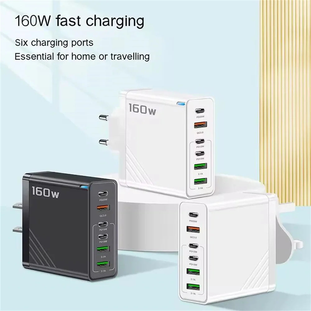 160W USB C Charger Fast Charging PD QC3.0 Wall Charger Adapter For iPhone 16 Samsung S24 Xiaomi Huawei Multi Ports Phone Charger