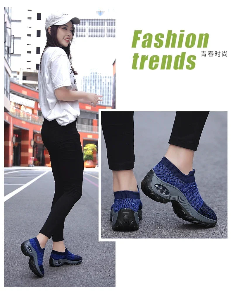 Women Sneakers Summer Fashion Black Sports Casual Shoes Breathable Mesh Lightweight Air Cushion Non-Slip Running Shoe Zapatillas