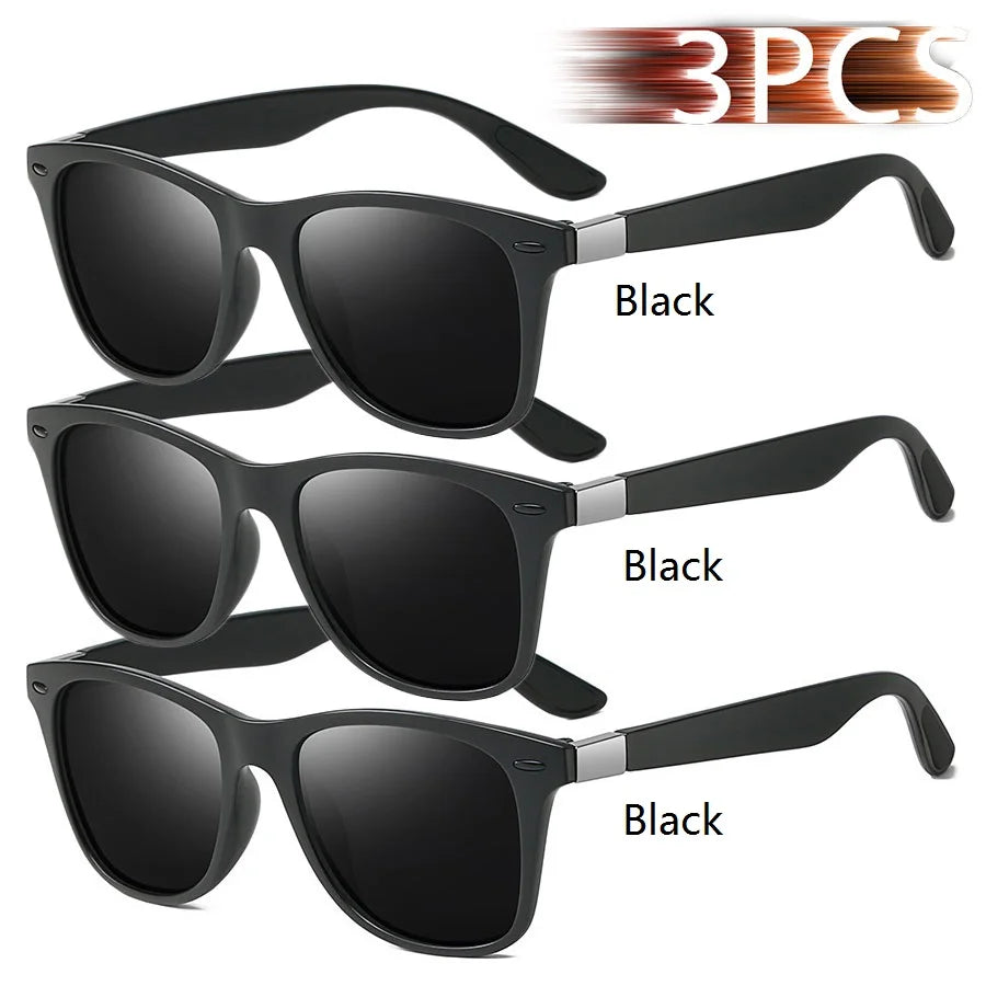 1-2-3PCS Fashion Vintage Square Unisex Driving Fishing Sunglasses Men Women Luxury Brand Designer Sun Glasses Anti-Glare Eyewear