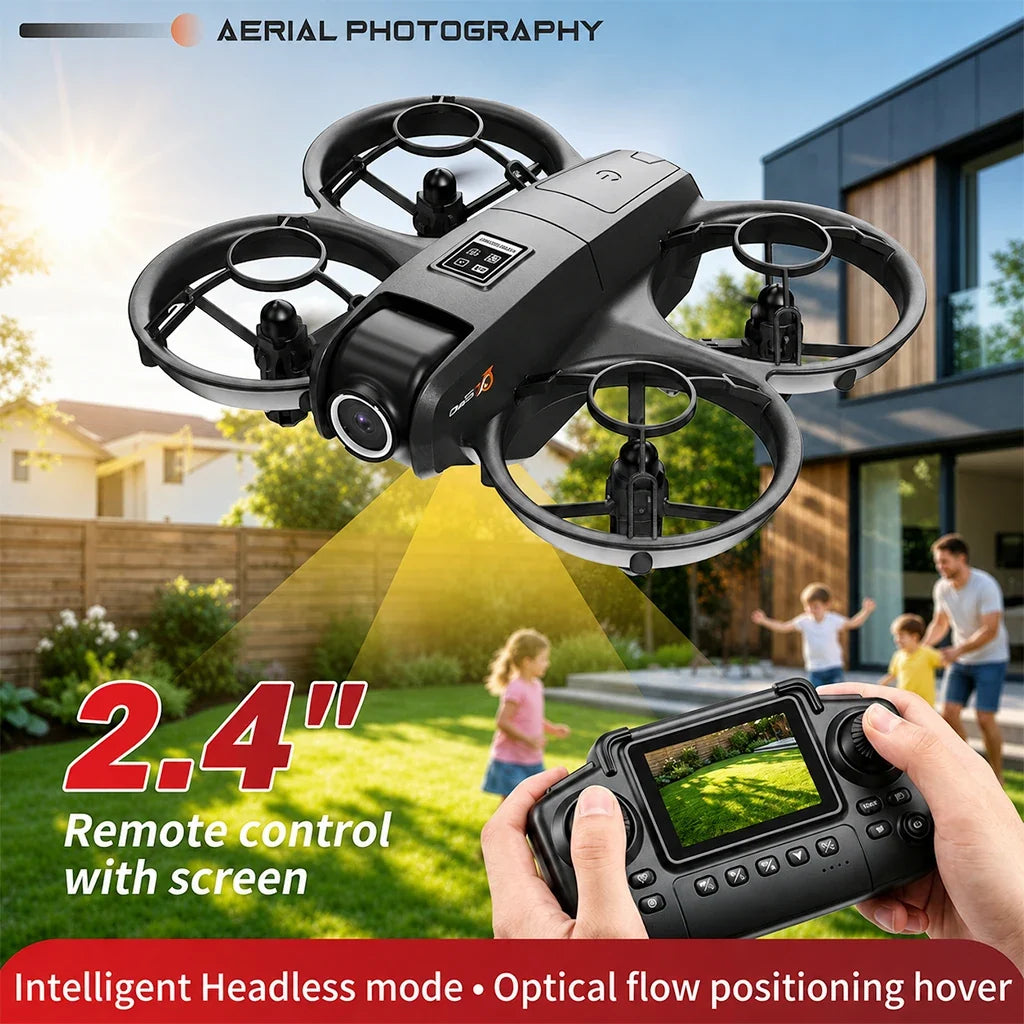 ZNLYRION YL3PK Mini Full Protective Drone With 2.4 Inch Screen Remote Dual Camera Optical Flow Hover 2 Batteries Indoor RC Quadcopter