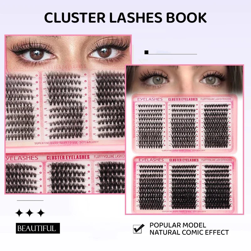 DINGSEN Eyelash Clusters Book Large Capacity Volume Individual Lashes Book Natural Long DIY Cluster Eyelash Extensions Makeup