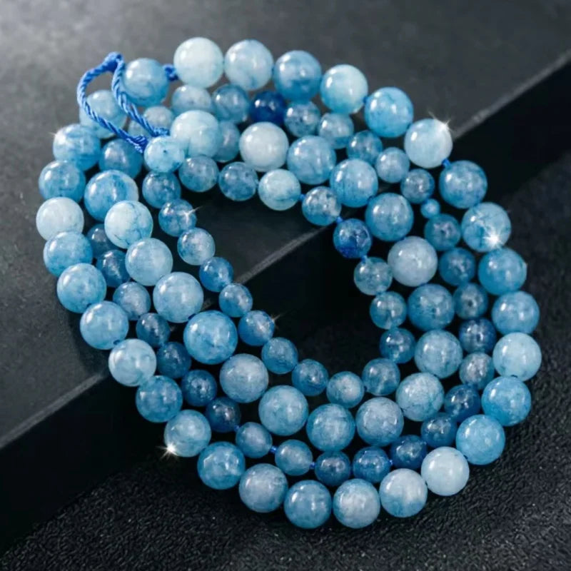 Natural Aquamarines Stone Beads Blue Round Gemstone Bead for DIY Bracelet Necklace Charms Jewelry Making Beaded Accessories