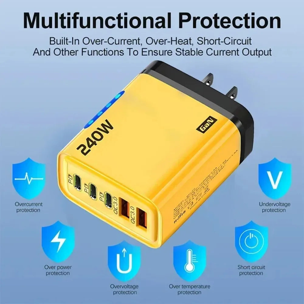 Type C USB 240W Fast Charging Charger GaN USB C Phone Charger Wall Adapter Quick Charge 3.0 With PD Cable For iPhone 17 Samsung