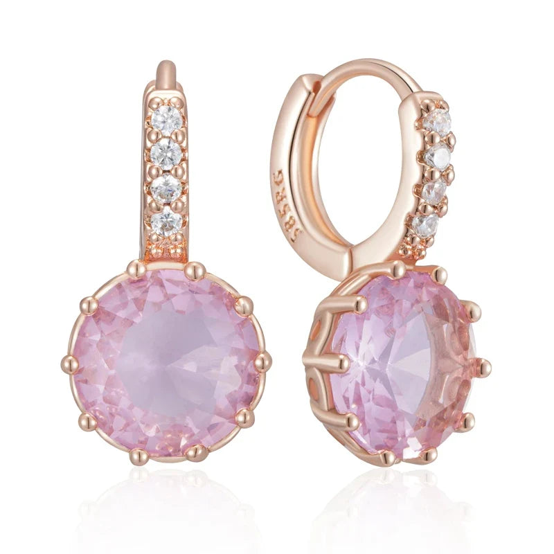 Kinel Hot Shiny Pink Natural Zircon Bride Drop Earrings for Women Fashion 585 Rose Gold Color High Quality Daily Fine Jewelry