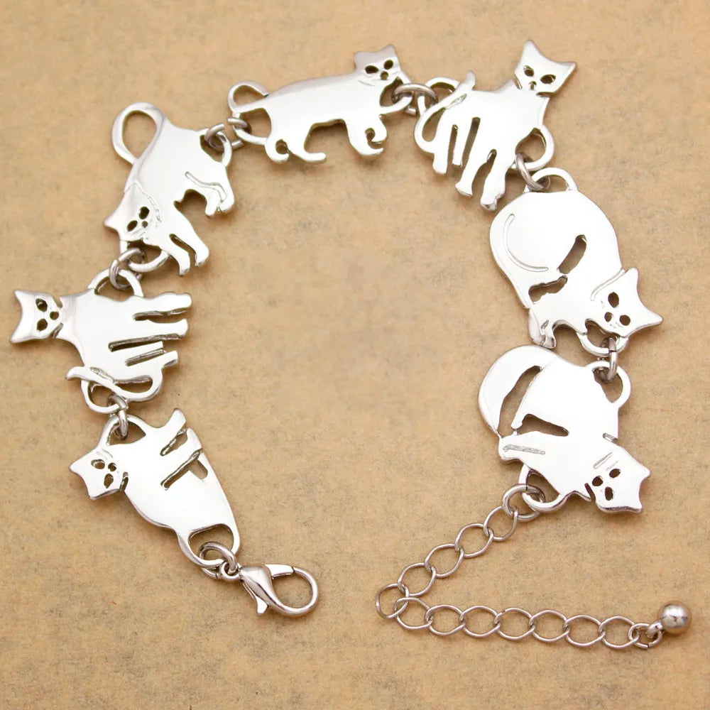 Clearance_Cat Pendant Charm Chain Link Bracelets For Women Cowgirl Cuff Bangles Fashion Jewelry Egyptian Bastet Pulseira Accesso