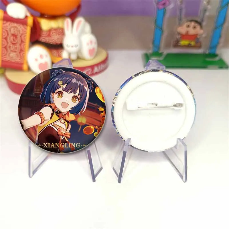 Genshin Impact Game Brooches 58mm Round Button Pins for Backpack Jackets Jewelry Cartoon Cosplay Badge Hutao Zhongli Xiao Badges