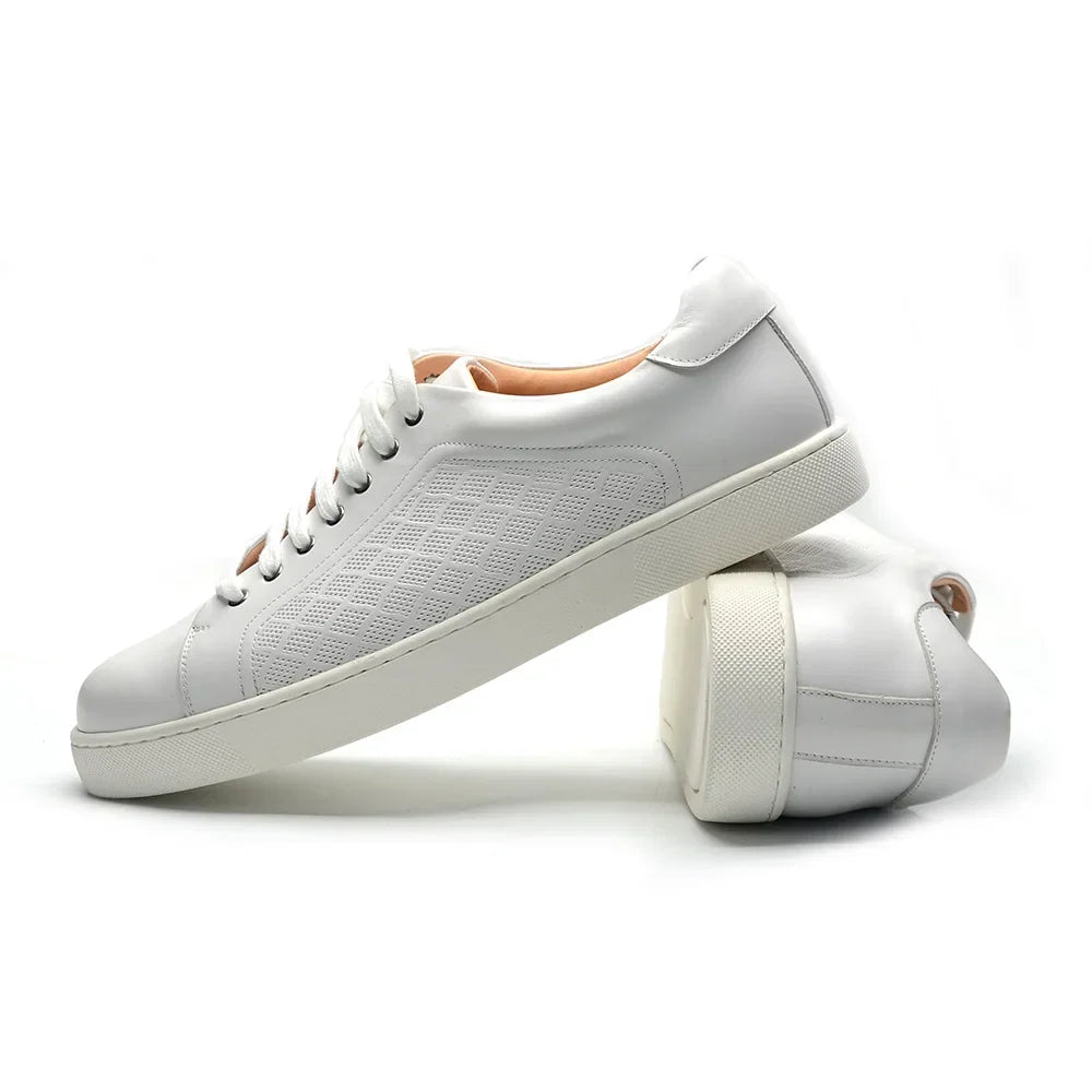 Luxury Designer Men's Genuine Leather Skateboard Sneakers | Classic Black, White & Brown Lace-Up Casual Oxfords