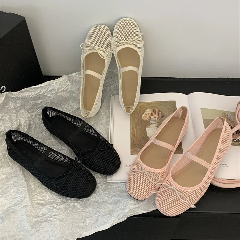 2025 New Luxury Spring/Summer Women Mesh Hollow Elastic Band Flat Bottom Non slip Casual Shoes Flat Bottom Shoes
