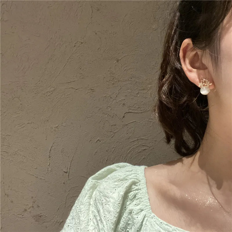 Flower Rhinestones Opal Stud Earrings for Women Small Exquisite Sweet Advanced Earring Charms Jewelry Gifts Wholesale C
