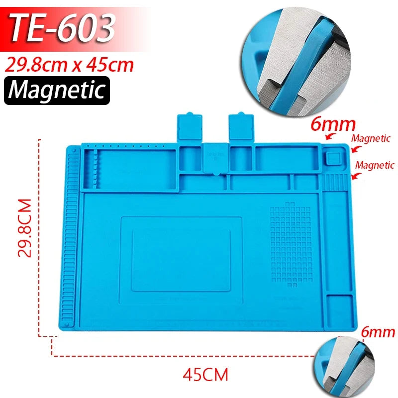 Soldering Station Mat Silicone Work Mat Heat Resistant 932°F Anti-Static Magnetic Mat for Electronic Phone Laptop Watch Repair