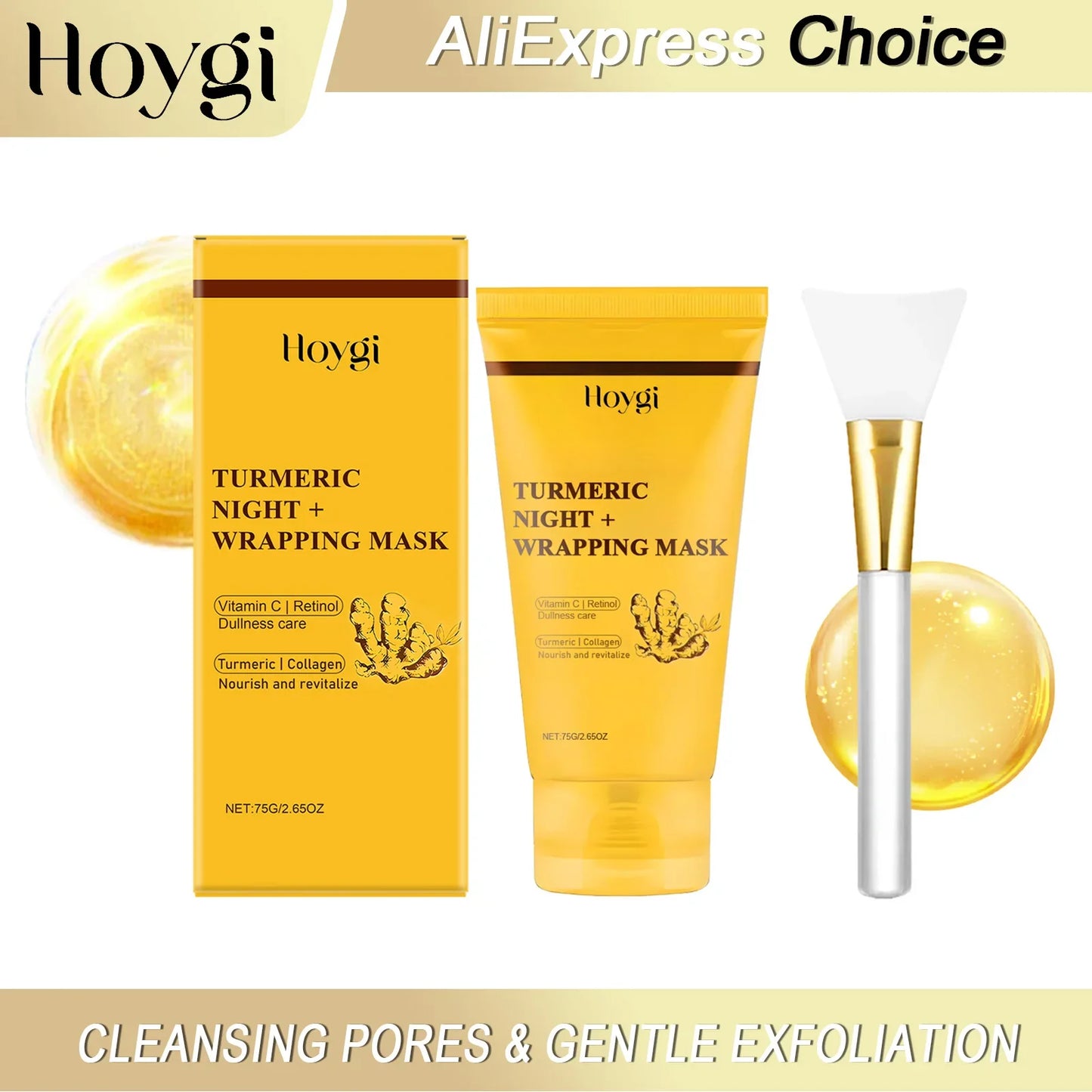 HOYGI Turmeric Collagen Mask Cleansing Pore Improves Spots Gentle Exfoliation Brightening Dullness Smoothing Peel-off Mask 75g