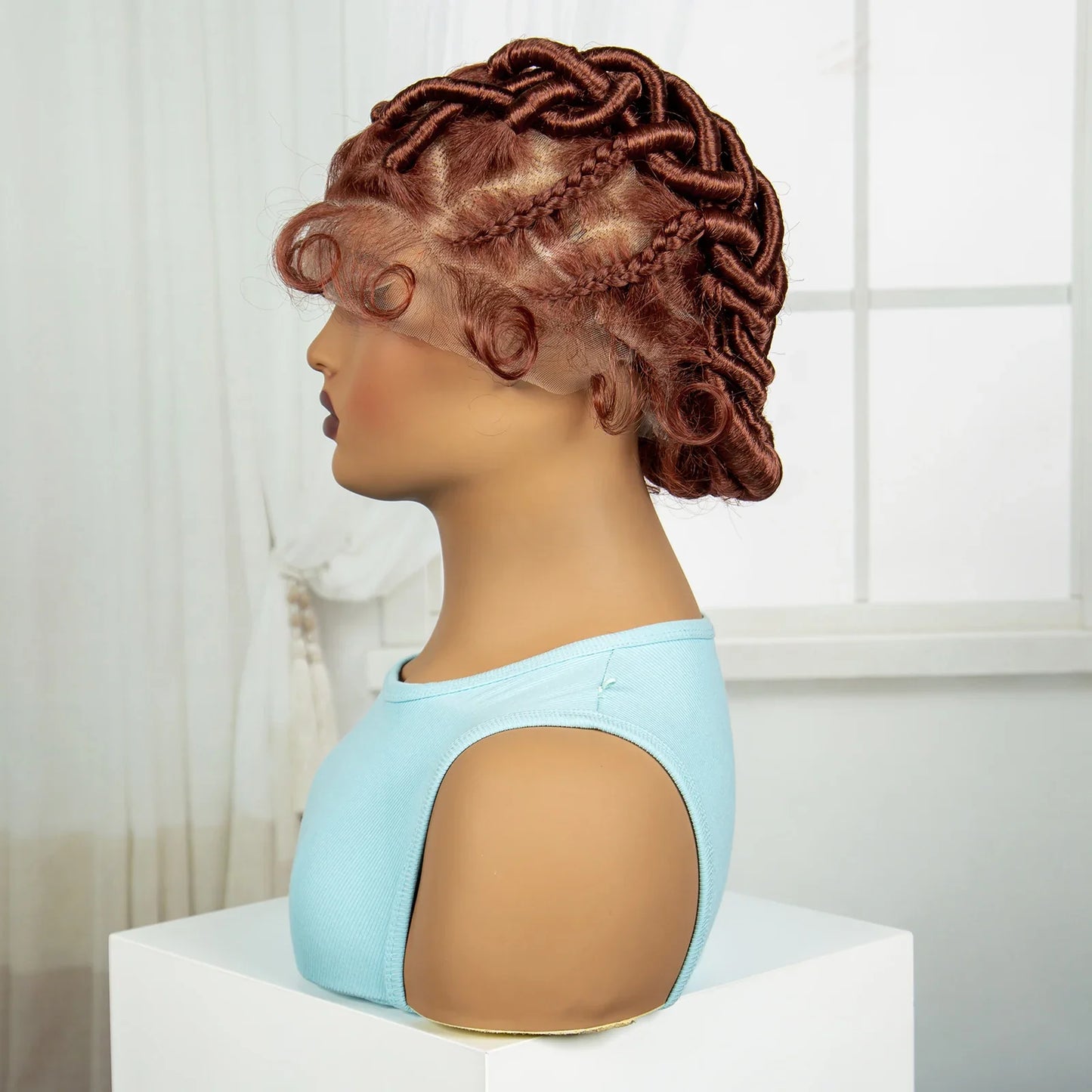 Ginger Full Lace Handmade Bantu & Dreadlock Braided Wig with Baby Hair | Synthetic Braided Wig for Black Women