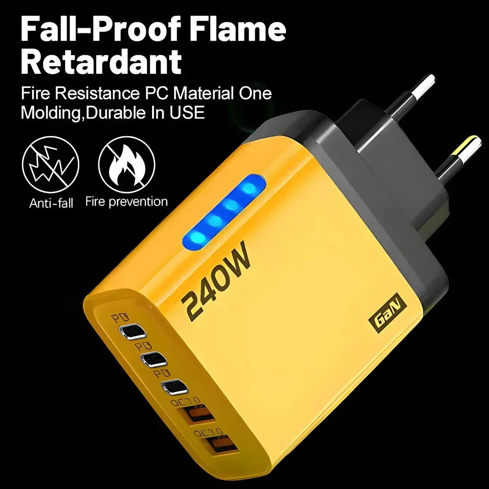 Type C USB 240W Fast Charging Charger GaN USB C Phone Charger Wall Adapter Quick Charge 3.0 With PD Cable For iPhone 17 Samsung