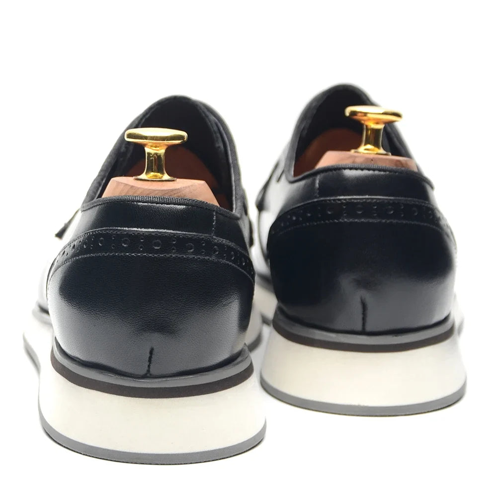 Men's Blue & Black Genuine Leather Derby Dress Shoes | Classic Casual & Business Oxfords (Breathable)