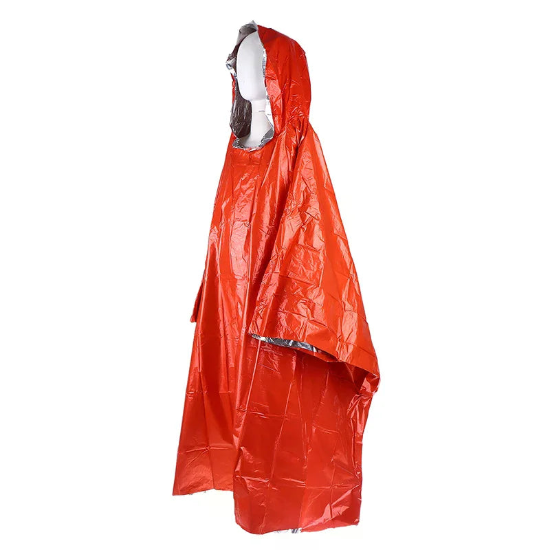 Waterproof Emergency Rain Poncho PE Thermal Blanket Raincoat Hooded Cover For Outdoor Camping Hiking Travel Motorcycle Rain Gear