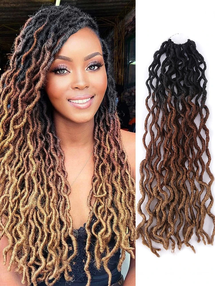 Goddess Faux Locs Crochet Hair | Soft Curly Ombre Dreadlock Extensions (Synthetic Braiding)