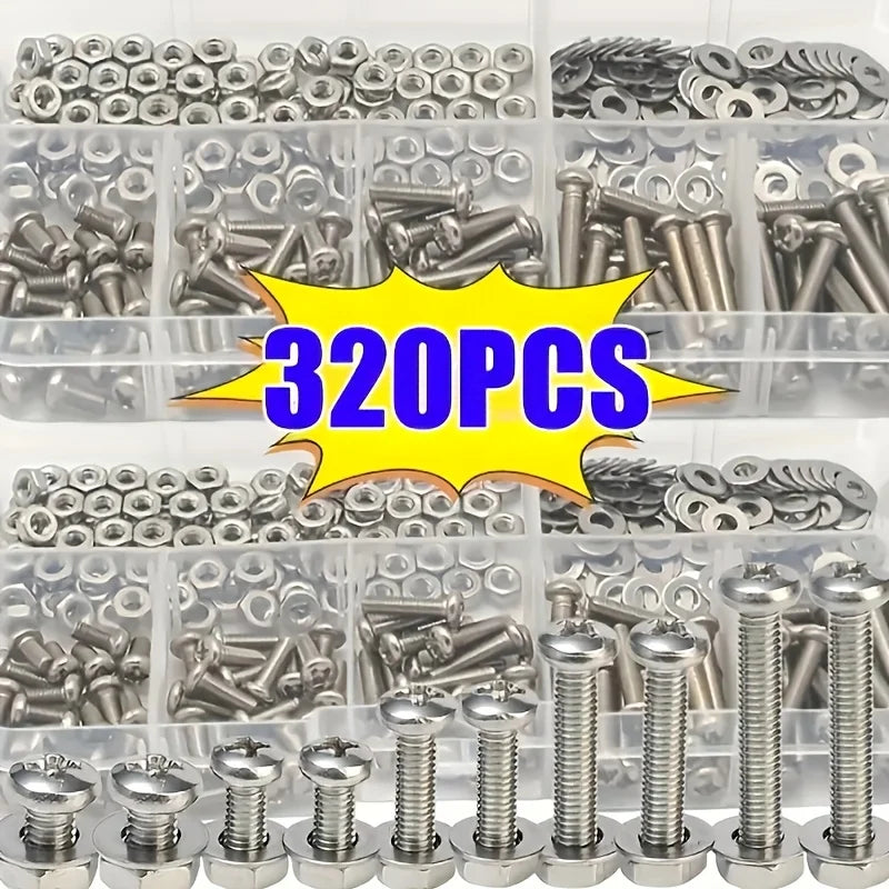 Hex Nuts and Bolt Set - 320 pieces/120 pieces, durable M2 - M5 metric size, universal hardware kit for DIY projects and repairs
