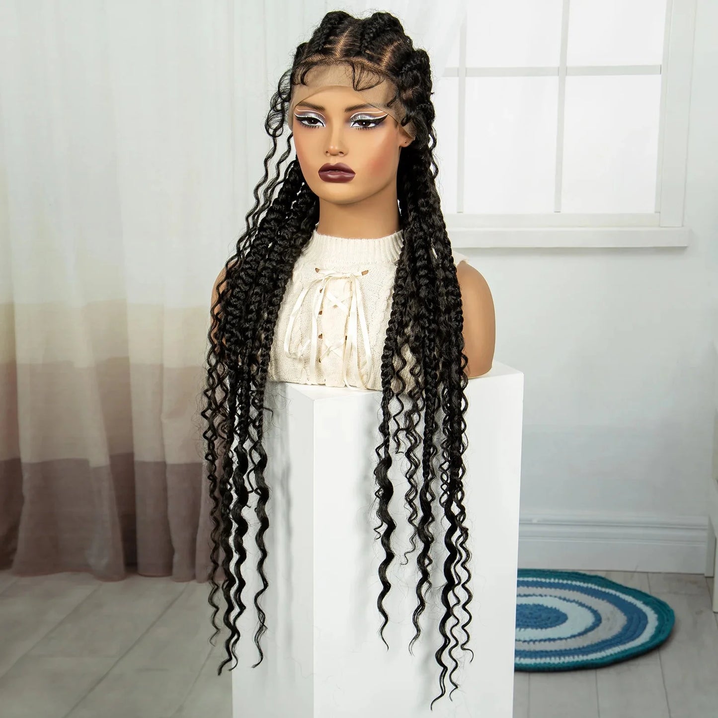 34" Twisted Cornrow Full Lace Braided Wig | Baby Hair | Synthetic Lace Front Braids | Black Women