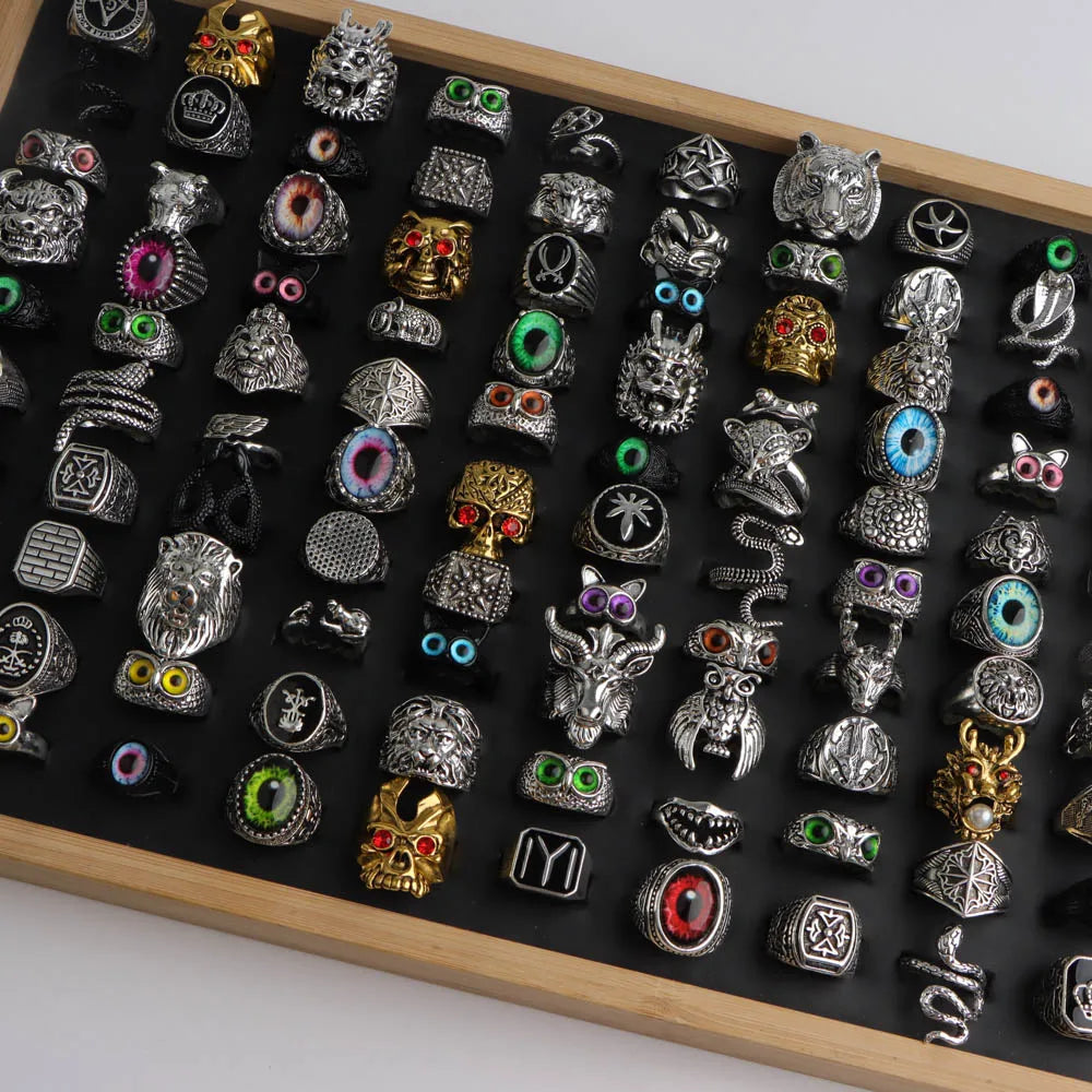 10/20/30/50Pcs/Lot Fashion Retro Punk Classic Skull Owl Rings for Men Women Hip Hop Jewelry Accessories Party Gifts Mix Style