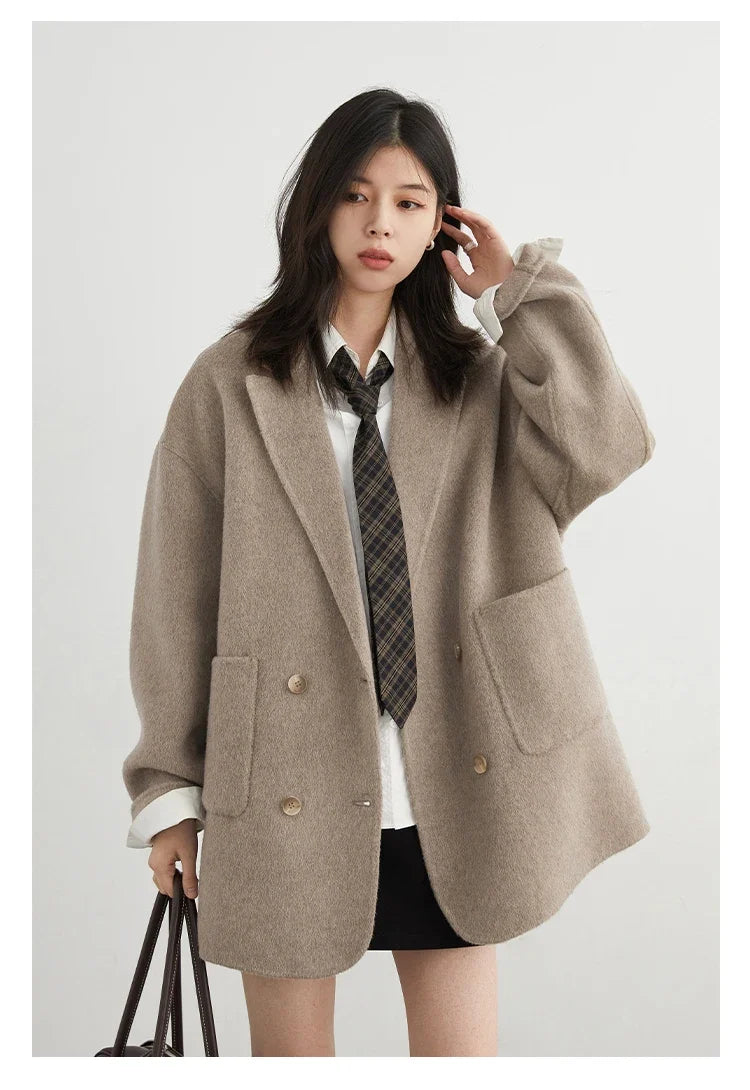 CHIC VEN New Women Woolen Coat Loose Solid Mid-length Double-sided Oversized Office Ladies Jackets Outerwear Autumn Winter 2026