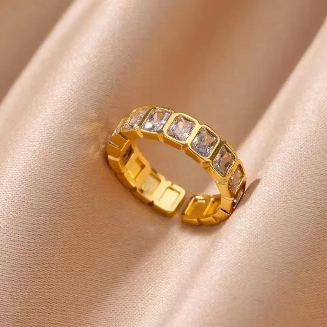 White Square Zirconia Splicing Open Ring, Women's Simple Adjustable New Wedding Aesthetic Jewelry Ring.
