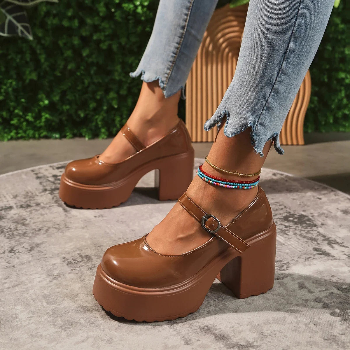 Black Super High Heels Mary Jane Shoes Women 2026 Goth Chunky Platform Pumps Woman Plus Size Ankle Buckle Party Lolita Shoes 42