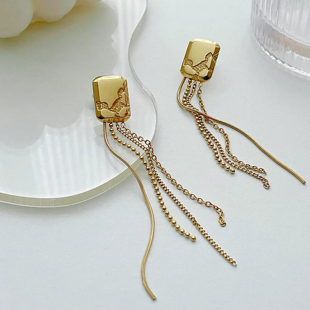 ENFASHION Simple Stainless Steel Gold Color Drop Earrings Chain Tassel Earring Pendientes Mujer Fashion Jewelry Party E221354