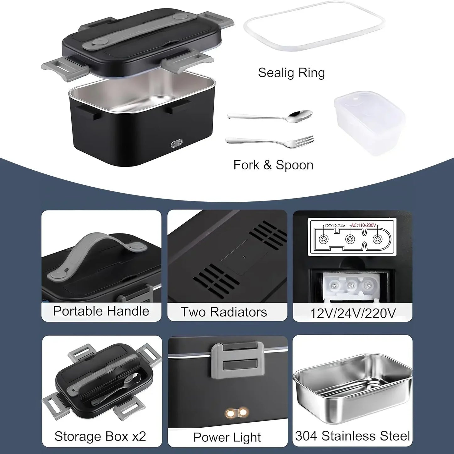 HOMEFISH 1.8L Electric Lunch Box 75W Speed Heating Car Or AC Heating Travel Office Home Use Gift Knife And Insulated Handbag